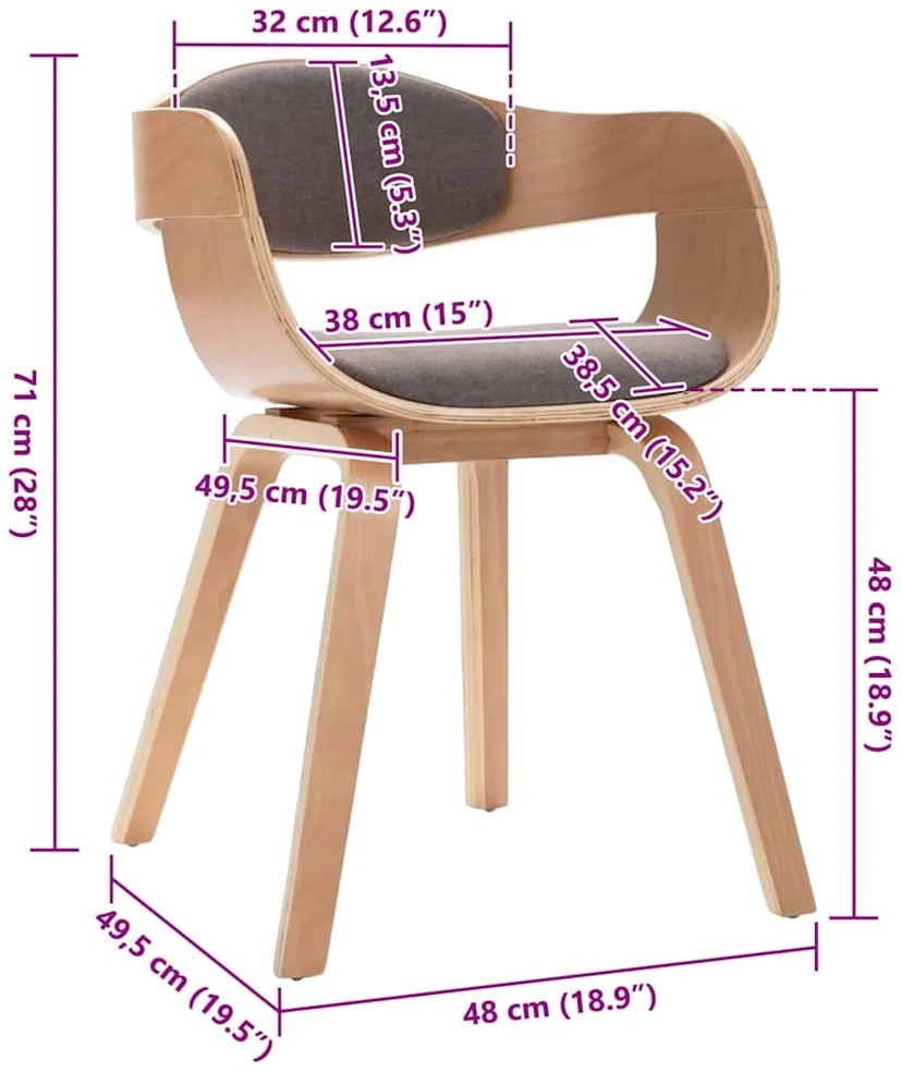 Valgomojo kėdės, 2vnt., taupe, išlenkta mediena ir audinys