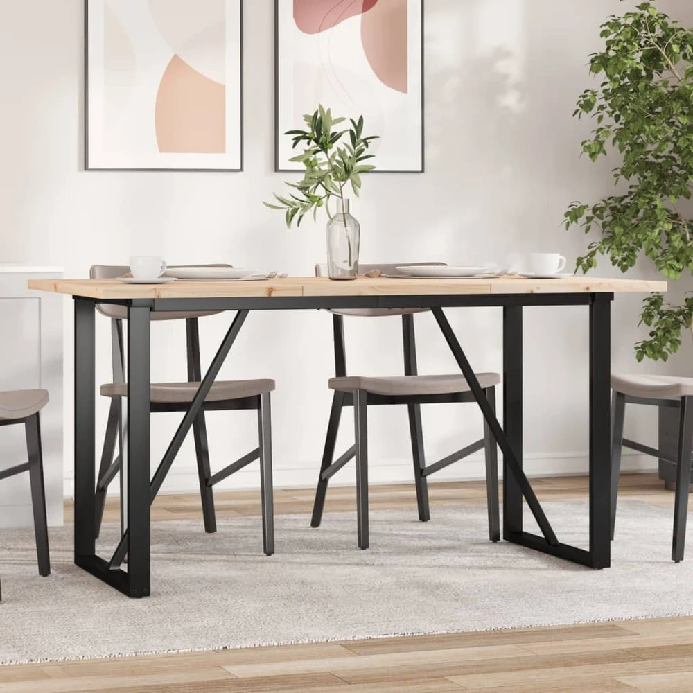 Valgomojo stalas, 140x80x75,5cm, pušis ir plieno, O formos rėmas