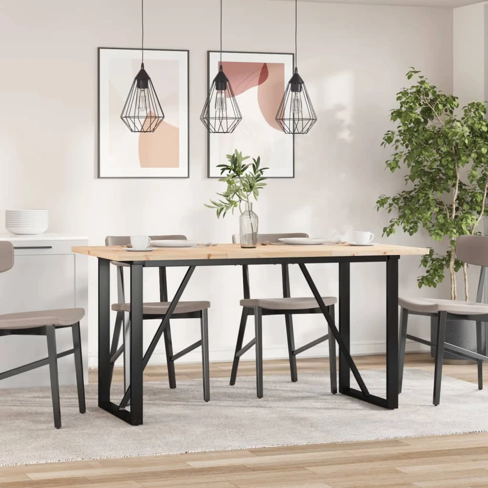Valgomojo stalas, 140x80x75,5cm, pušis ir plieno, O formos rėmas