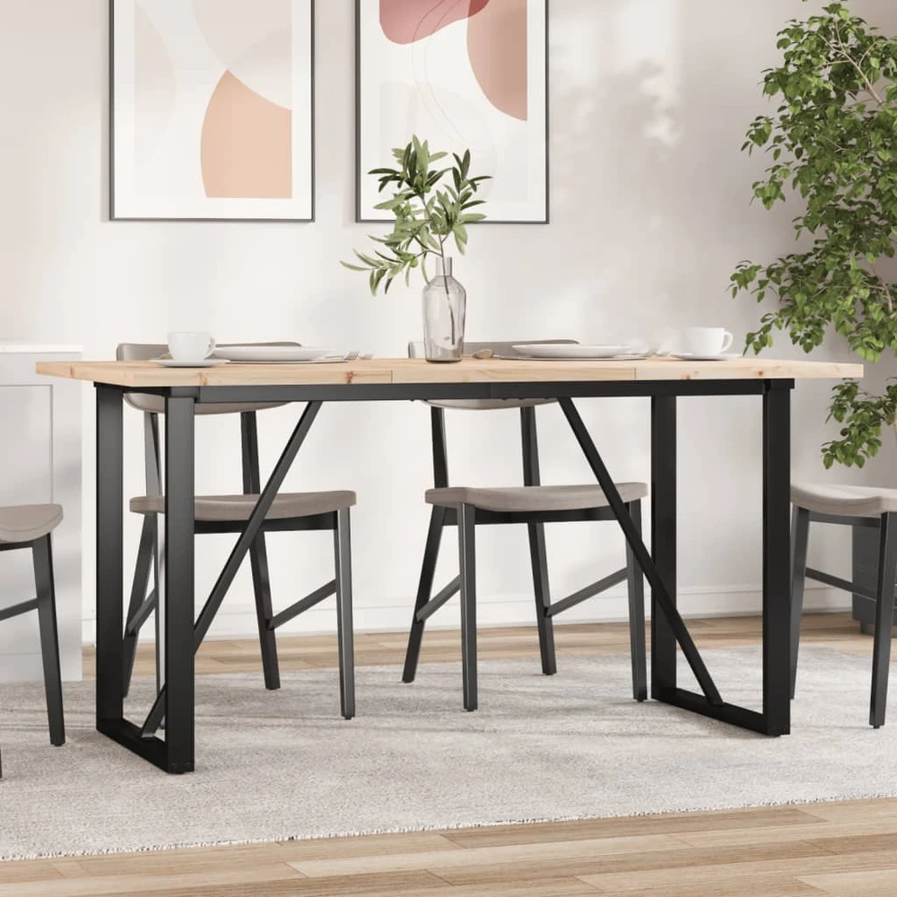 Valgomojo stalas, 160x80x75,5cm, pušis ir plieno, O formos rėmas