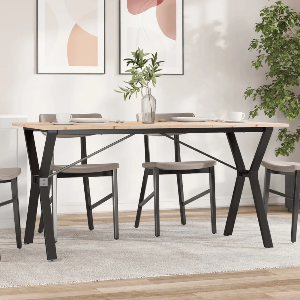 Valgomojo stalas, 160x80x75cm, pušis ir plieno, Y formos rėmas