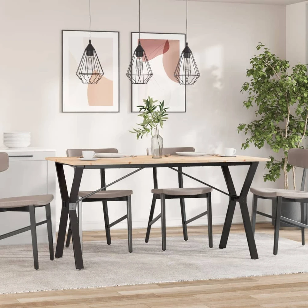 Valgomojo stalas, 160x80x75cm, pušis ir plieno, Y formos rėmas