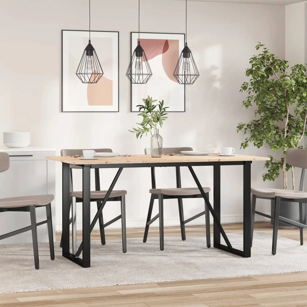 Valgomojo stalas, 160x80x75cm, pušis ir ketus, O formos rėmas
