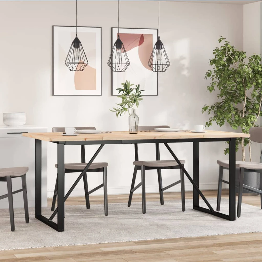 Valgomojo stalas, 180x90x75,5cm, pušis ir ketus, O formos rėmas
