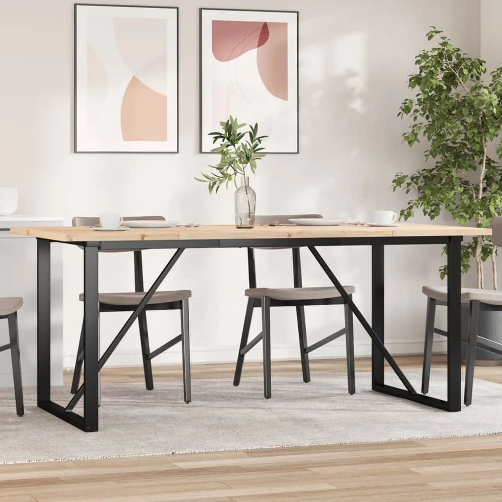 Valgomojo stalas, 180x90x75,5cm, pušis ir ketus, O formos rėmas