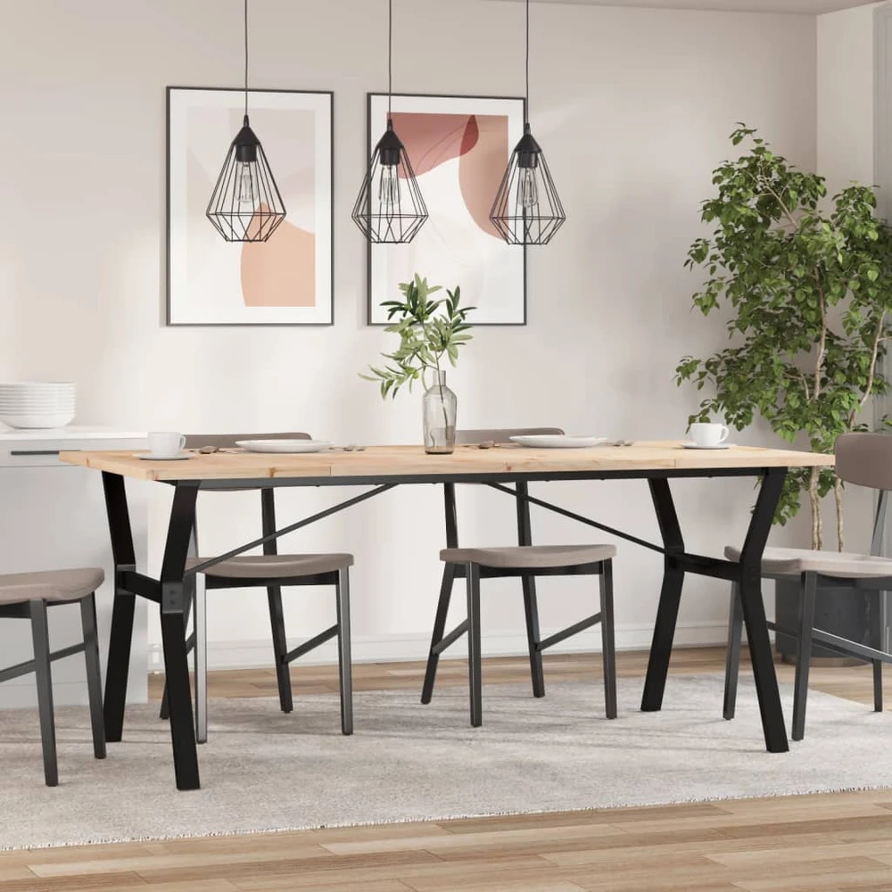 Valgomojo stalas, 180x90x75,5cm, pušis ir plieno, Y formos rėmas