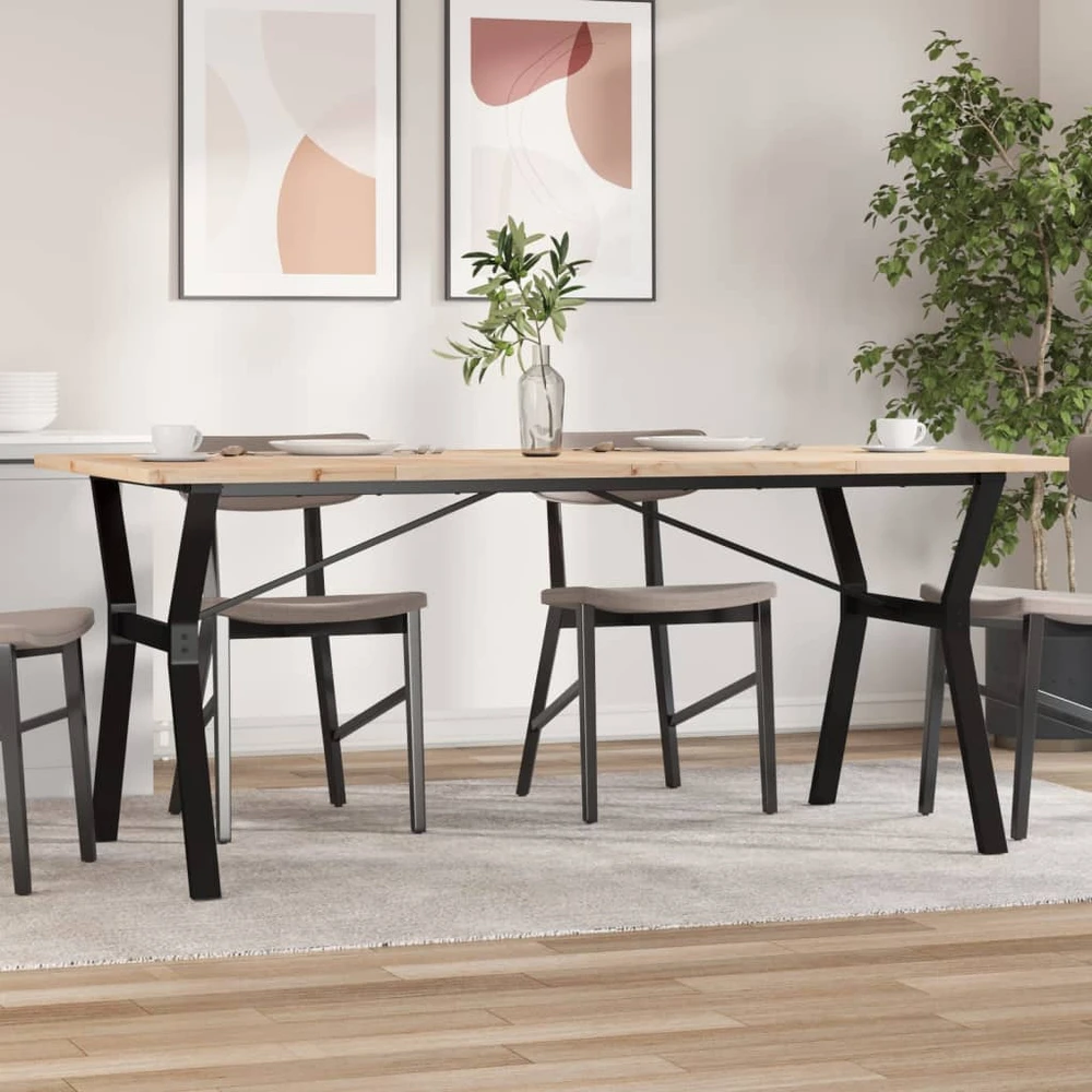 Valgomojo stalas, 180x90x75,5cm, pušis ir plieno, Y formos rėmas