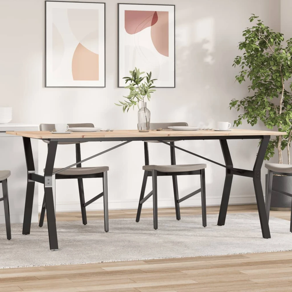 Valgomojo stalas, 180x90x75cm, pušis ir plieno, Y formos rėmas