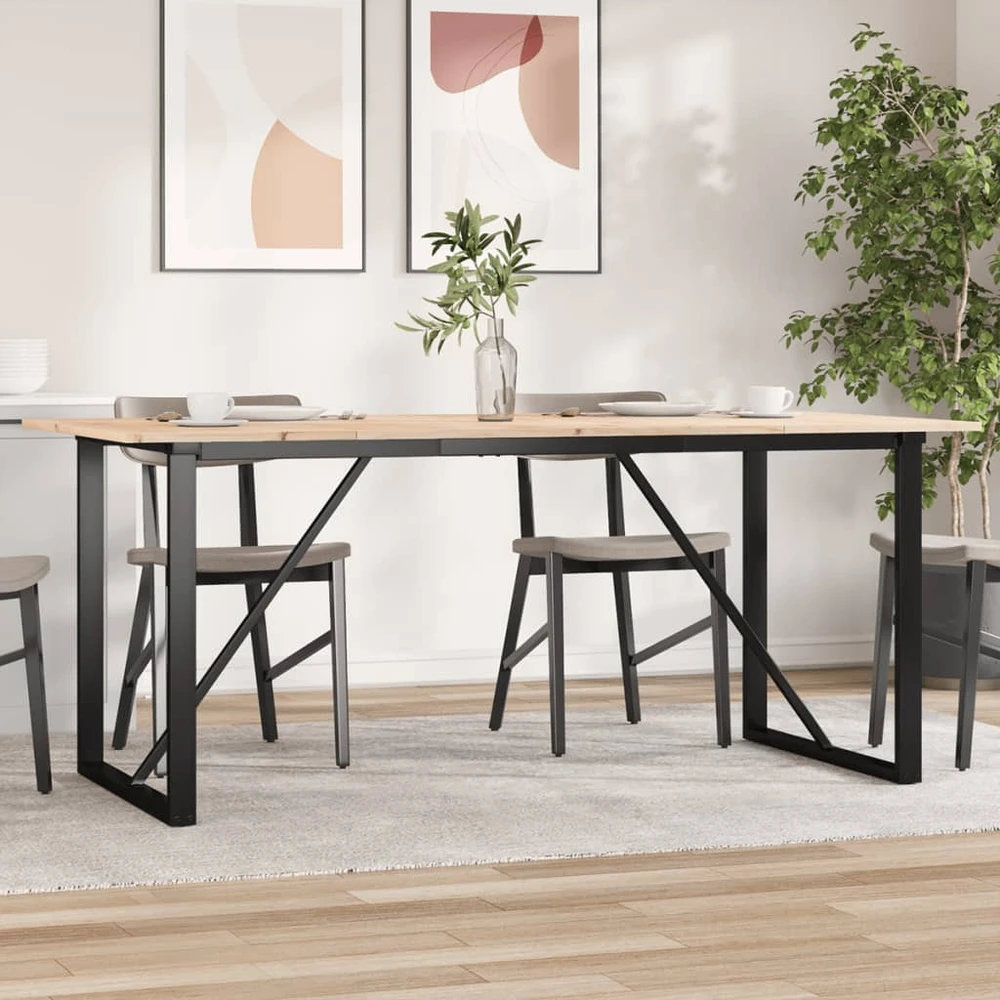 Valgomojo stalas, 180x90x75cm, pušis ir plieno, O formos rėmas