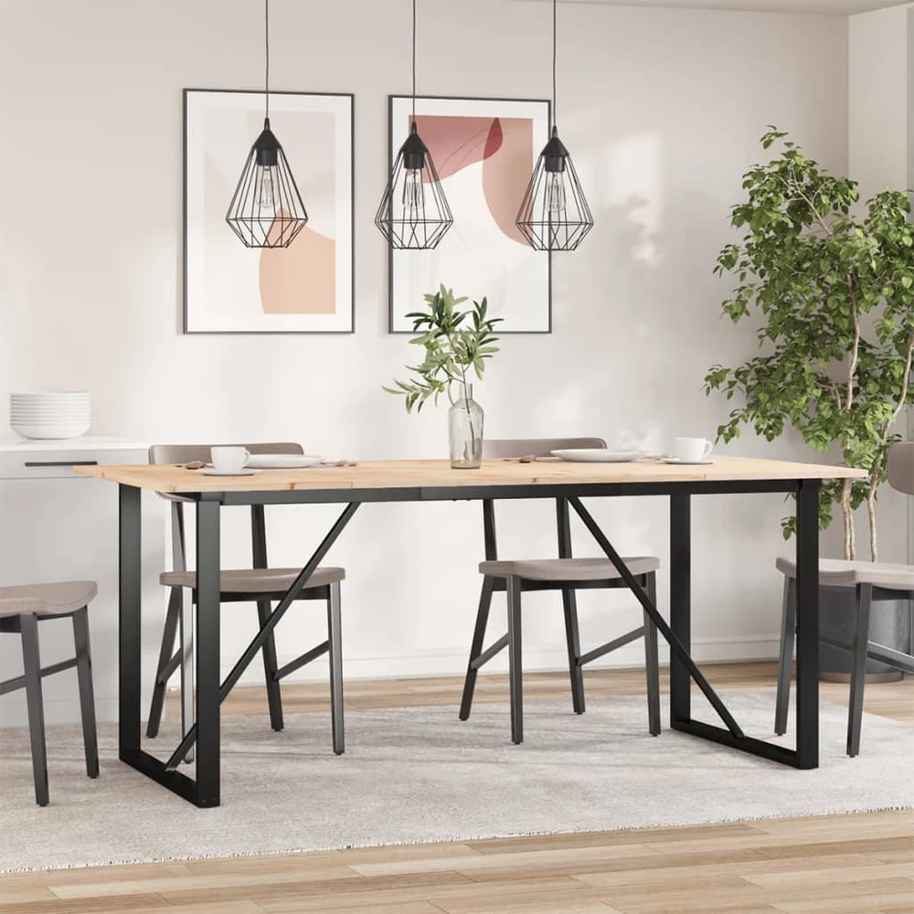 Valgomojo stalas, 180x90x75cm, pušis ir plieno, O formos rėmas