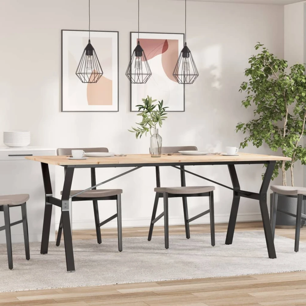 Valgomojo stalas, 180x90x75cm, pušis ir plieno, Y formos rėmas