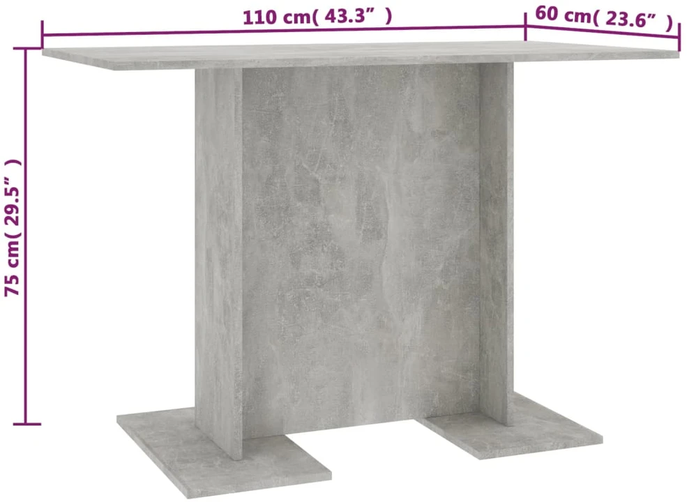 Valgomojo stalas, betono pilkos, 110x60x75 cm, apdirbta mediena