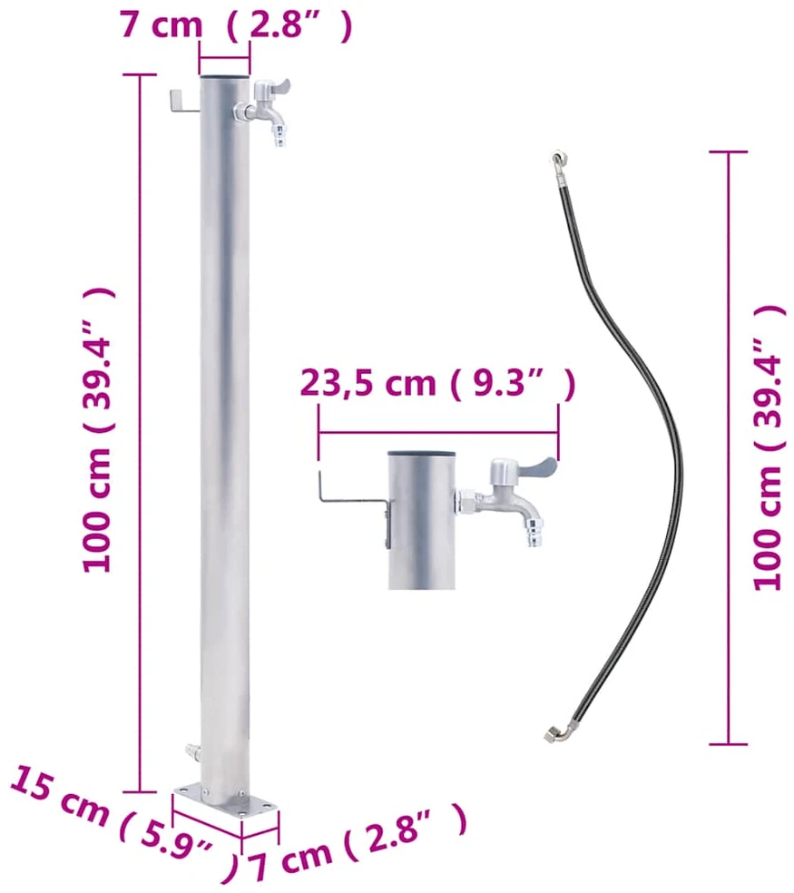 Vandens kolonėlė sodui, 100cm, nerūdijantis plienas, apskrita