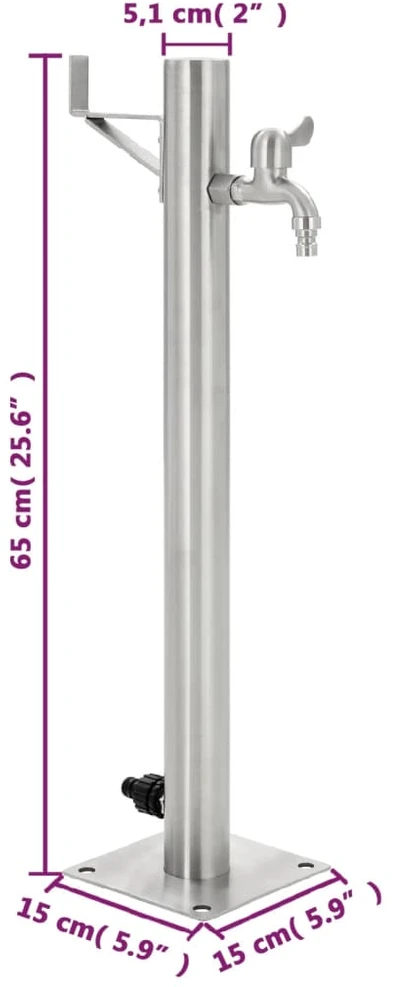 Vandens kolonėlė sodui, 65cm, nerūdijantis plienas, apvali