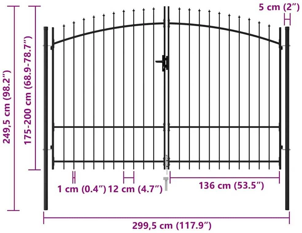 Vartai su smailiais viršugaliais, juodi, 3x2m, plienas