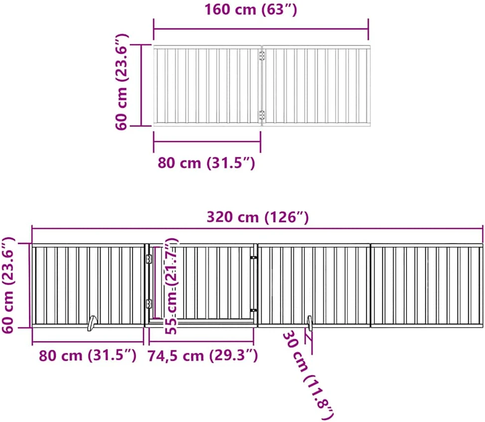 Varteliai šunims su durimis, 6 segmentai, 480cm, tuopos mediena