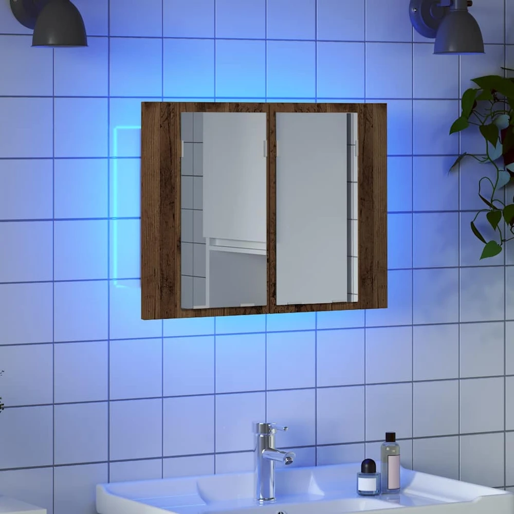 Veidrodinė LED spintelė, medienos, 60x12x45cm, apdirbta mediena