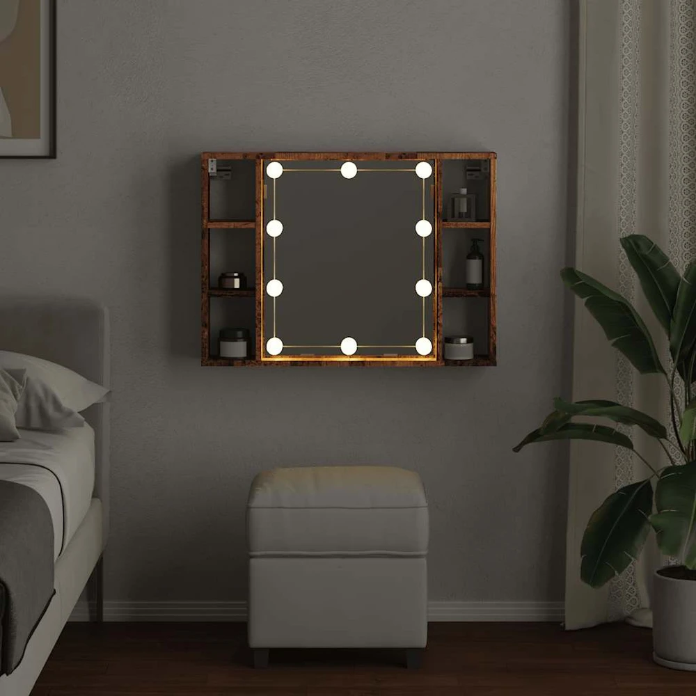Veidrodinė spintelė su LED apšvietimu, 76x15x55cm, mediena