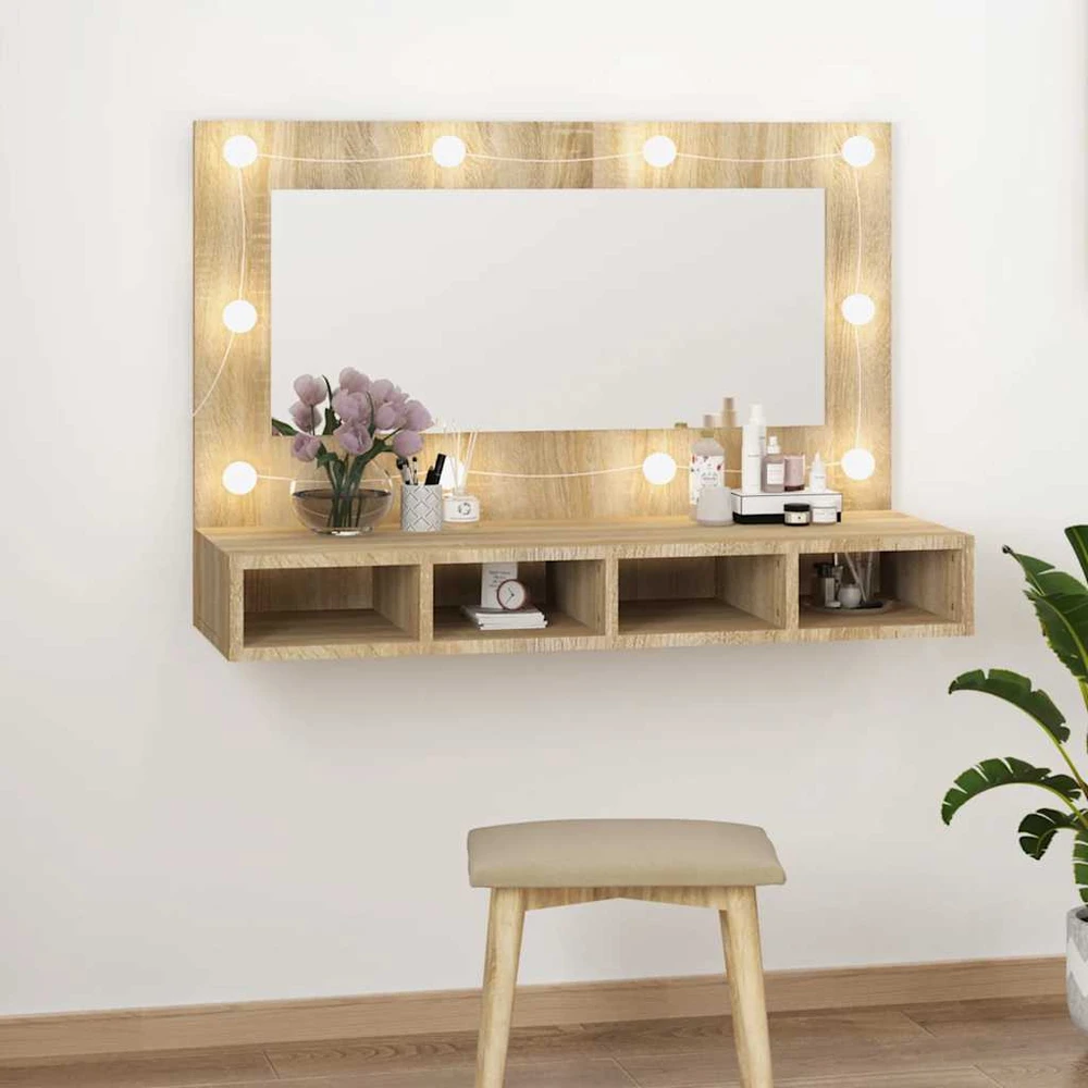Veidrodinė spintelė su LED apšvietimu, ąžuolo, 90x31,5x62cm