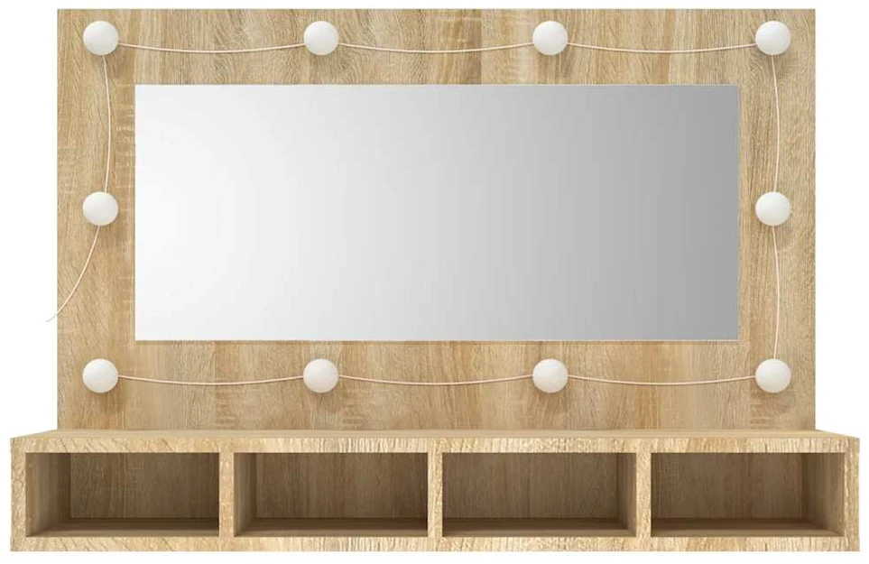 Veidrodinė spintelė su LED apšvietimu, ąžuolo, 90x31,5x62cm
