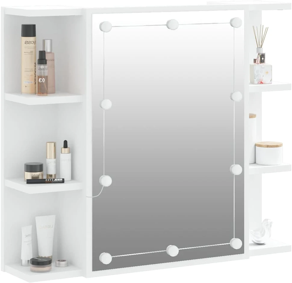 Veidrodinė spintelė su LED apšvietimu, balta, 70x16,5x60cm