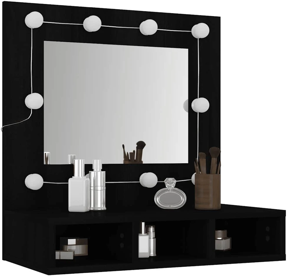 Veidrodinė spintelė su LED apšvietimu, juoda, 60x31,5x62cm