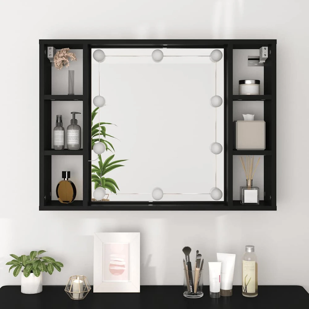Veidrodinė spintelė su LED apšvietimu, juoda, 76x15x55cm