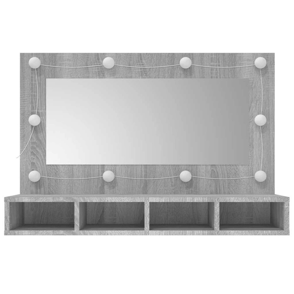 Veidrodinė spintelė su LED, pilka ąžuolo, 90x31,5x62 cm