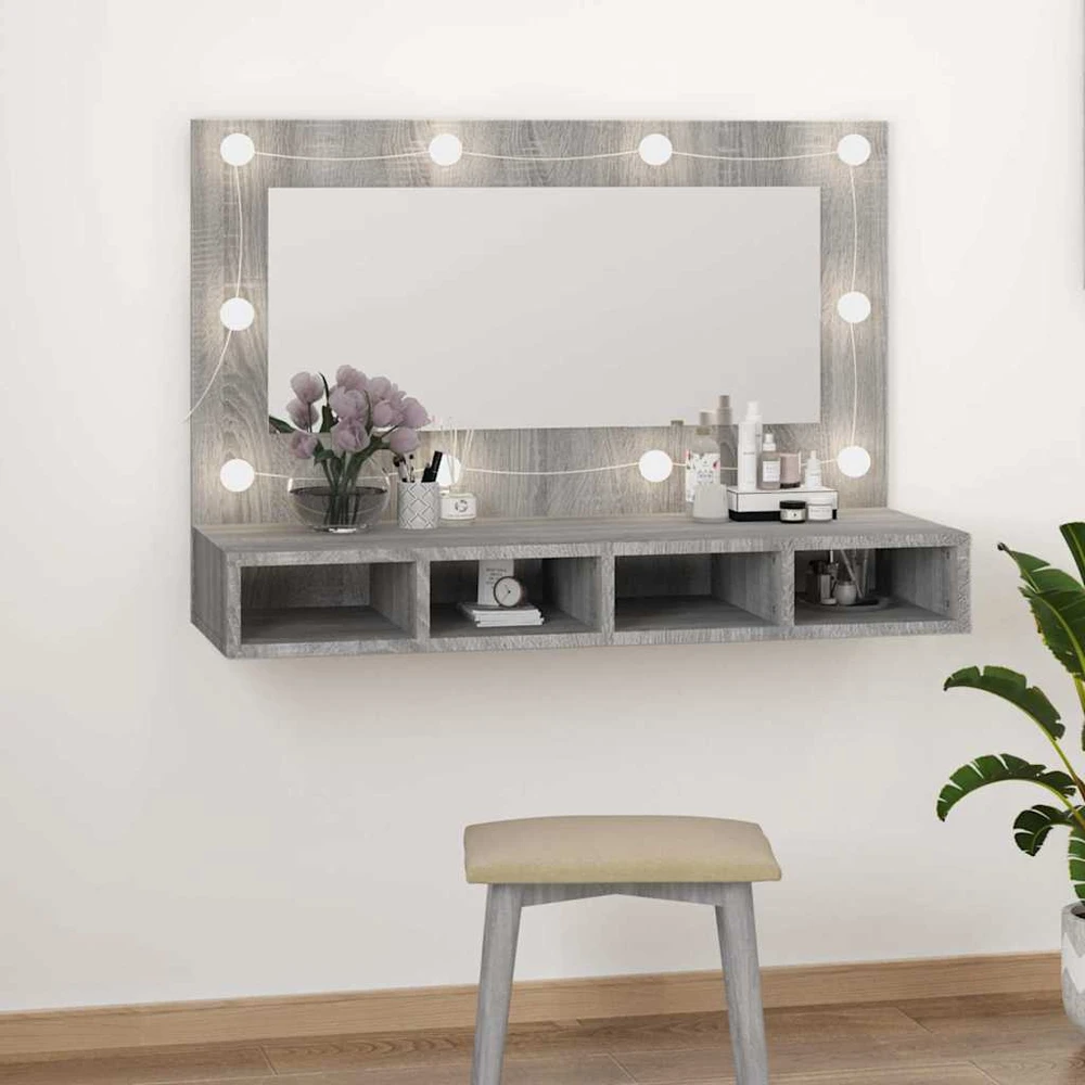Veidrodinė spintelė su LED, pilka ąžuolo, 90x31,5x62 cm