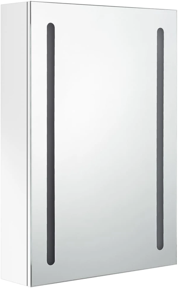 Veidrodinė vonios spintelė su LED apšvietimu, balta, 50x13x70cm