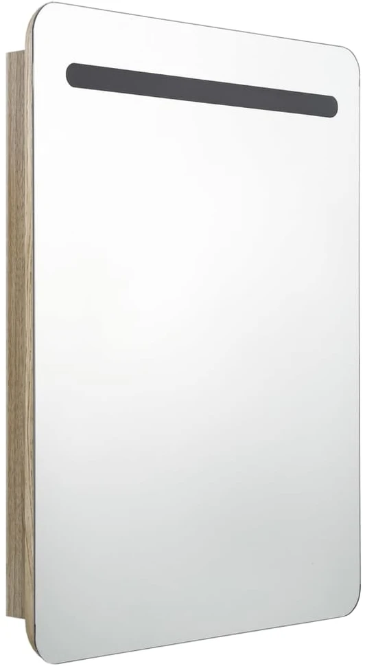 Veidrodinė vonios spintelė su LED, ąžuolo, 60x11x80cm