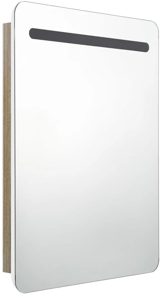 Veidrodinė vonios spintelė su LED, balta ir ąžuolo, 60x11x80cm