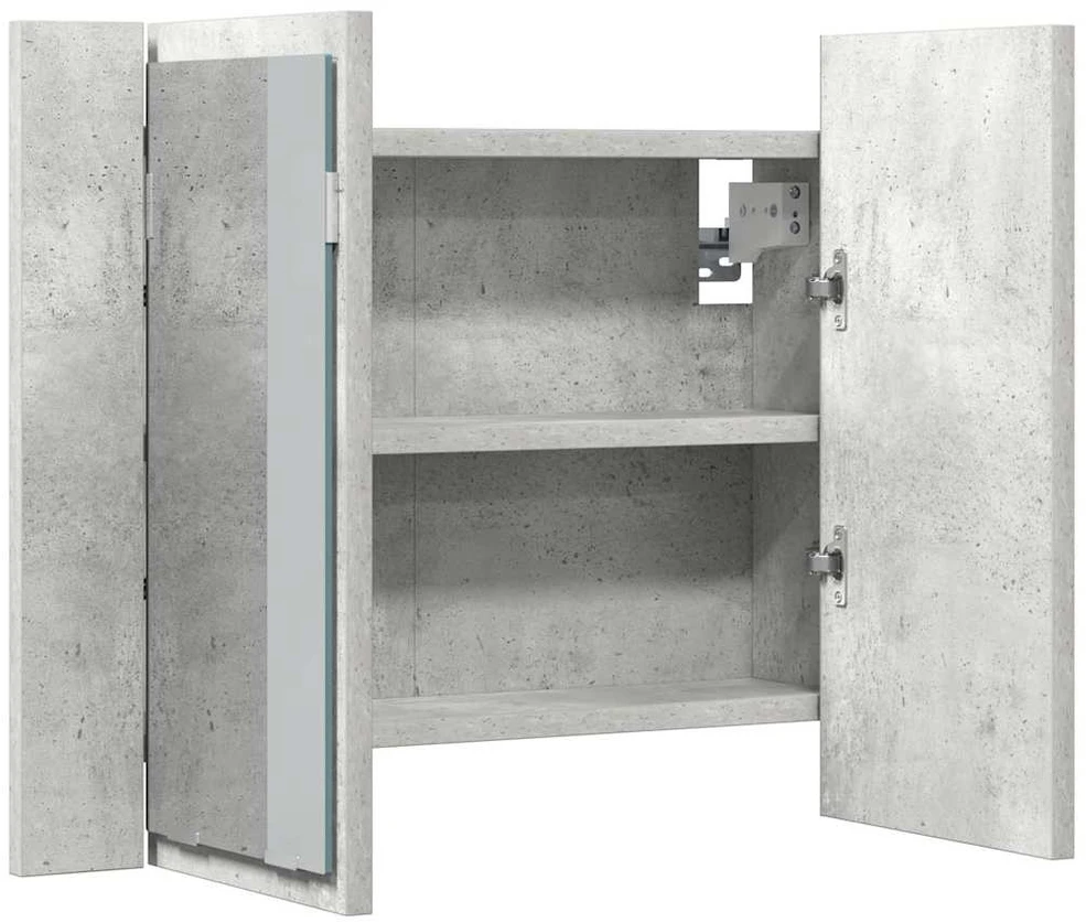 Veidrodinė vonios spintelė su LED, betono, 60x12x45cm, akrilas