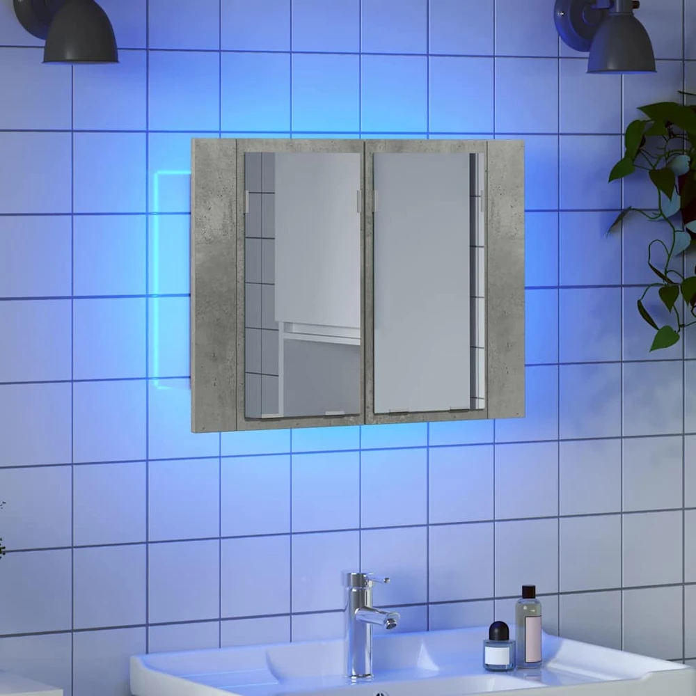 Veidrodinė vonios spintelė su LED, betono, 60x12x45cm, akrilas