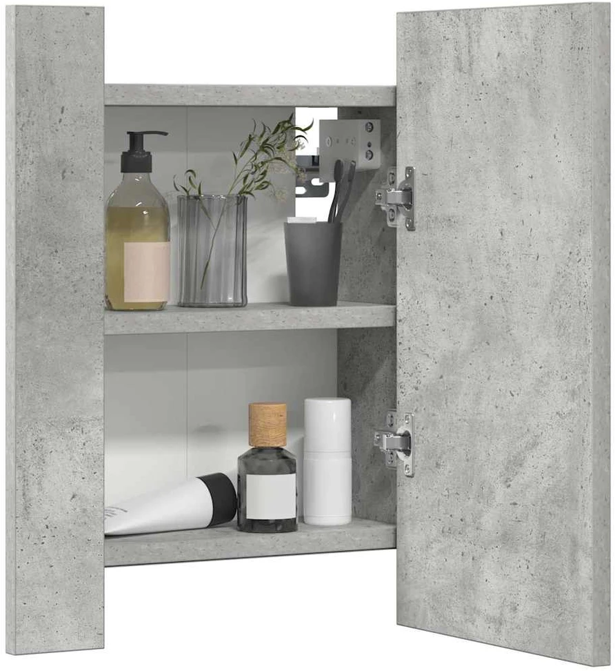 Veidrodinė vonios spintelė su LED, betono, 40x12x45cm, akrilas