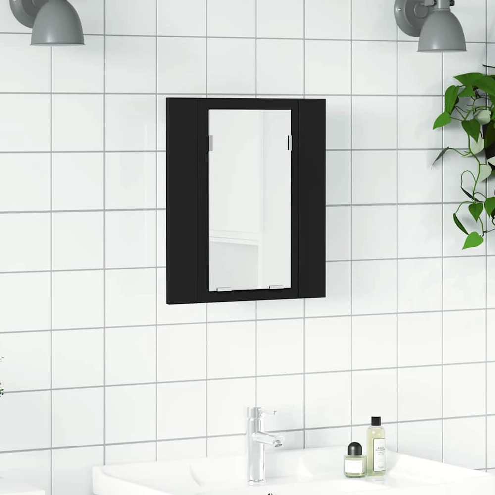 Veidrodinė vonios spintelė su LED, juoda, 40x12x45cm, akrilas