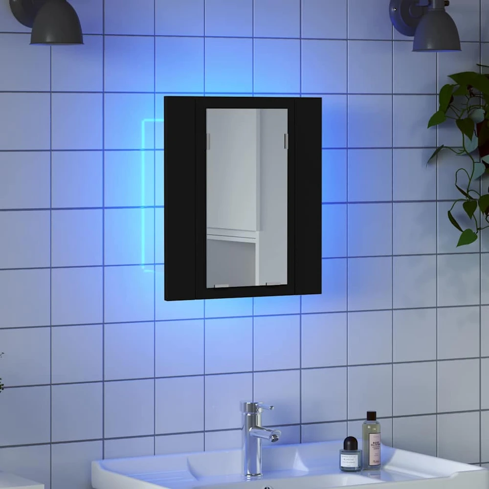 Veidrodinė vonios spintelė su LED, juoda, 40x12x45cm, akrilas