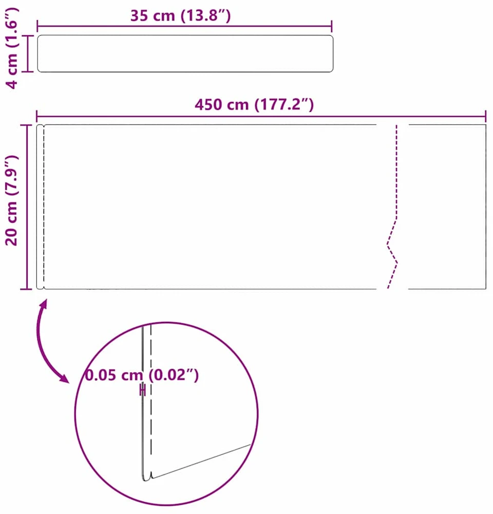 Vejo kraštas 450 x 20 cm Cinkuota plienas Sidabro