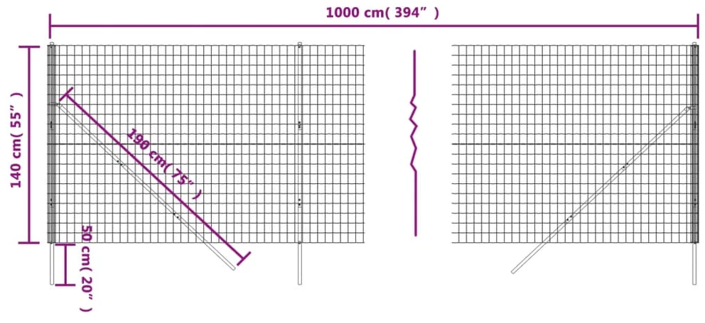 Vielinė tinklinė tvora, antracito, 1,4x10m, plienas