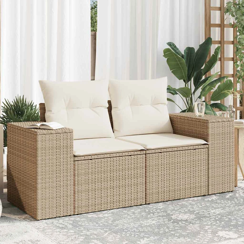 Vienvietė sodo sofa su pagalvėlėmis, smėlio, poliratanas