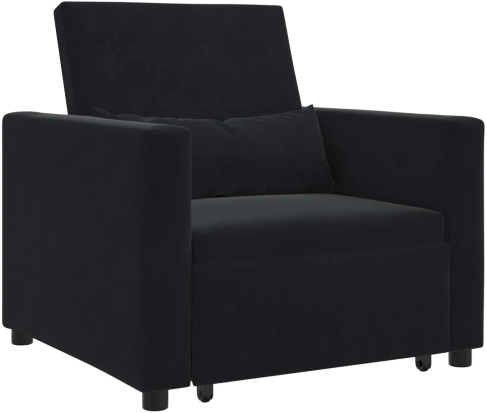 Fotelis Ištraukiamas sofa-lova vienvietis su ratais Juoda Aksomas