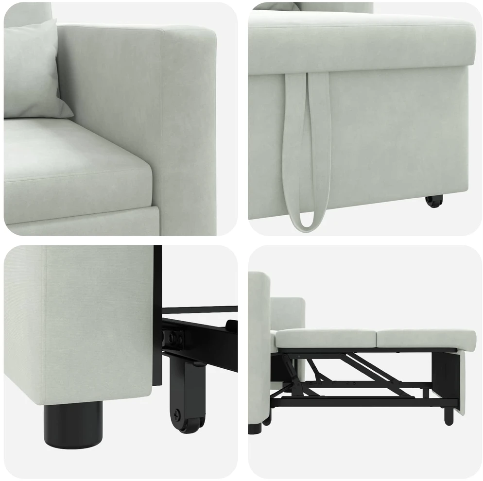 Fotelis Ištraukiamas sofa-lova vienvietis Šviesiai pilka Aksomas