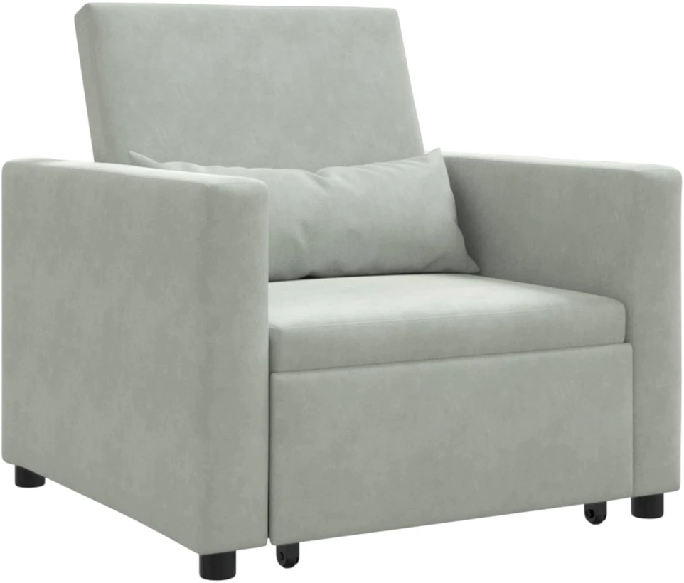 Fotelis Ištraukiamas sofa-lova vienvietis Šviesiai pilka Aksomas