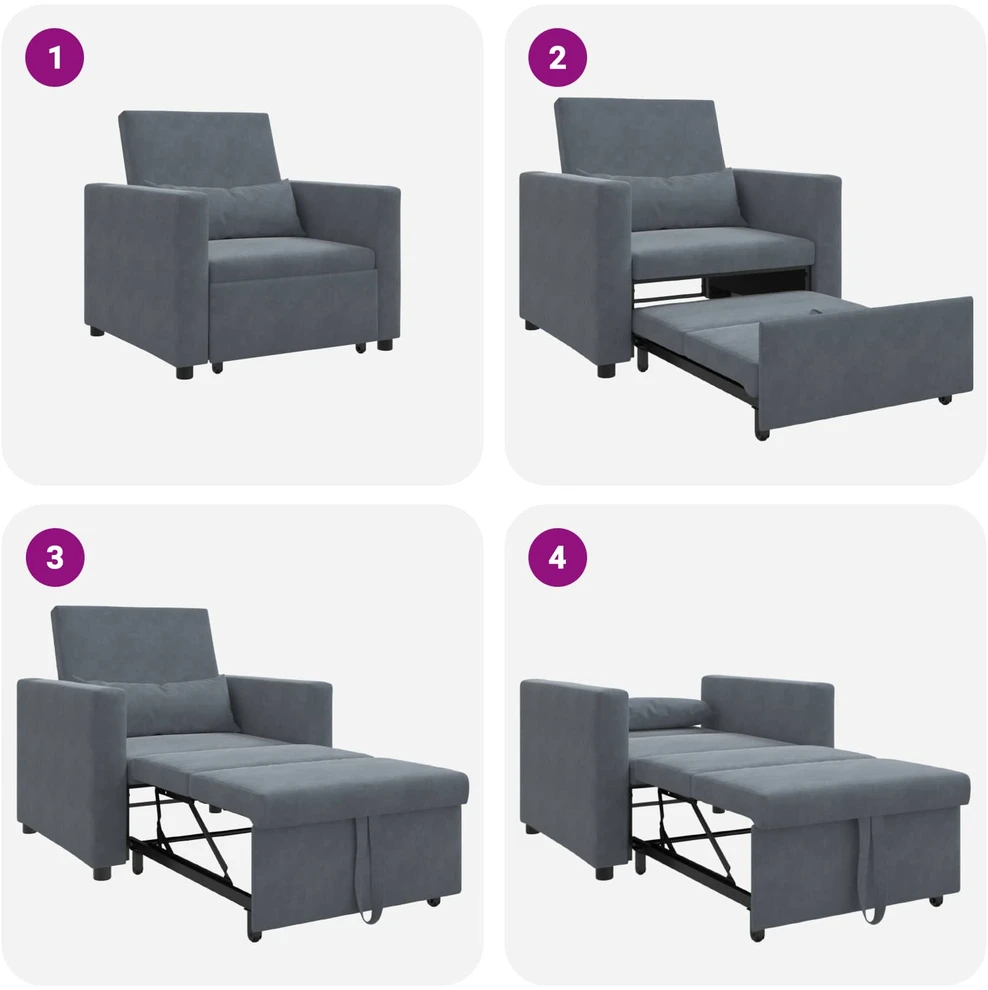 Fotelis Ištraukiamas sofa-lova vienvietis Tamsiai pilka Aksomas
