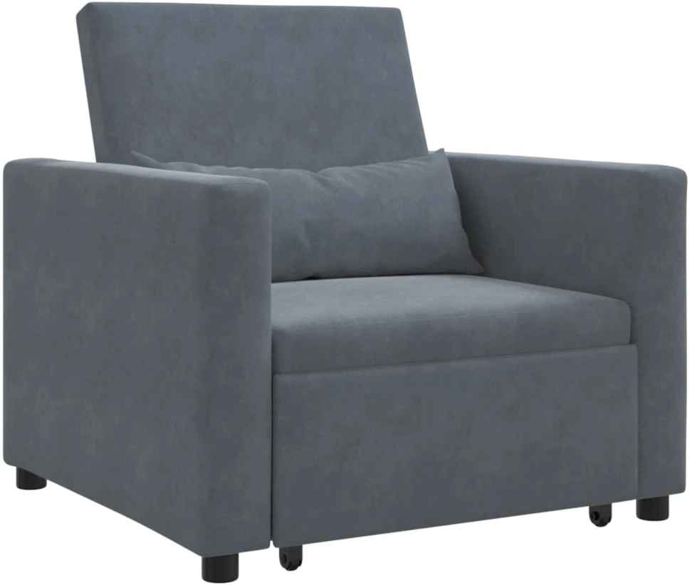 Fotelis Ištraukiamas sofa-lova vienvietis Tamsiai pilka Aksomas
