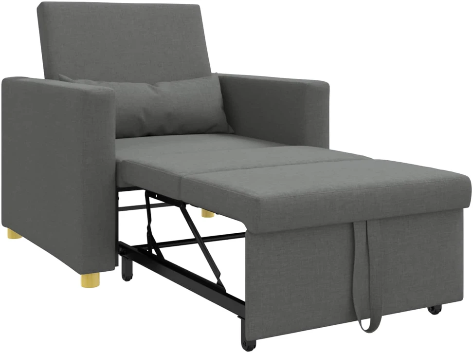 Fotelis Ištraukiamas sofa-lova vienvietis su ratu Tamsiai pilka audinys