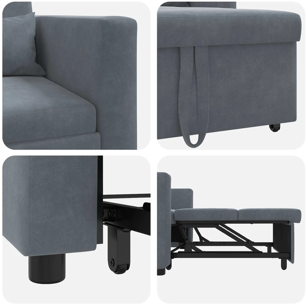 Fotelis Ištraukiamas sofa-lova vienvietis Tamsiai pilka Aksomas