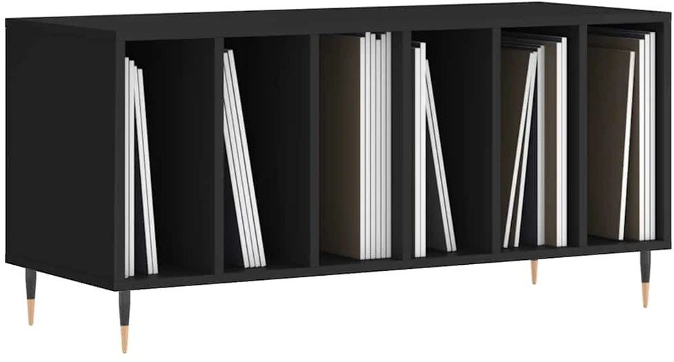 Vinilinių plokštelių spintelė, juoda, 100x38x48cm, mediena