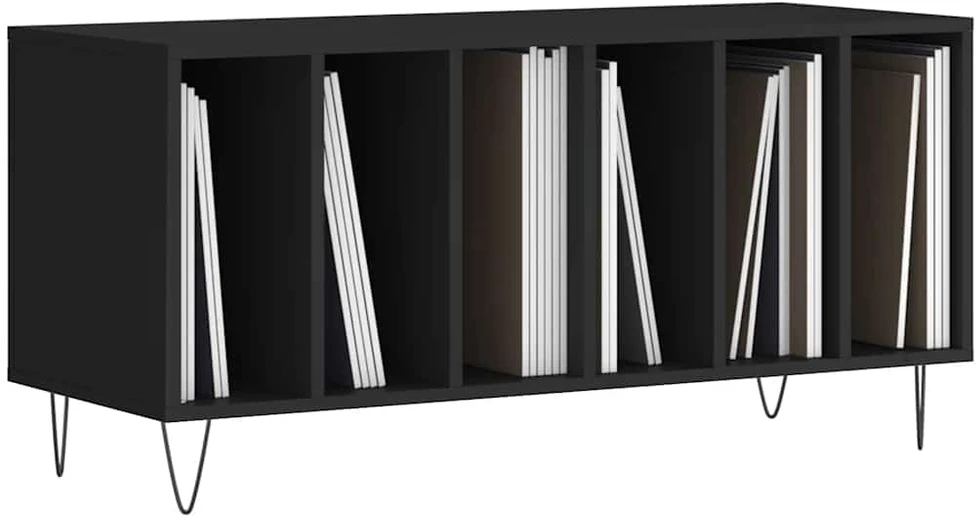 Vinilinių plokštelių spintelė, juoda, 100x38x48cm, mediena