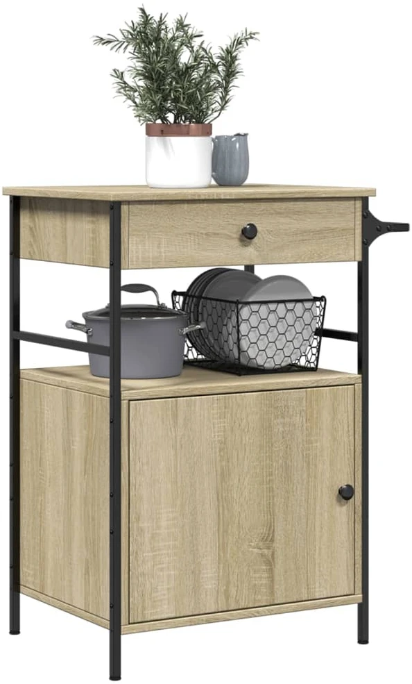 Virtuvės vežimėlis, ąžuolo, 56x43x89,5cm, apdirbta mediena